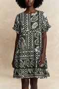 Clara White Trapeze Dress Green Tropical