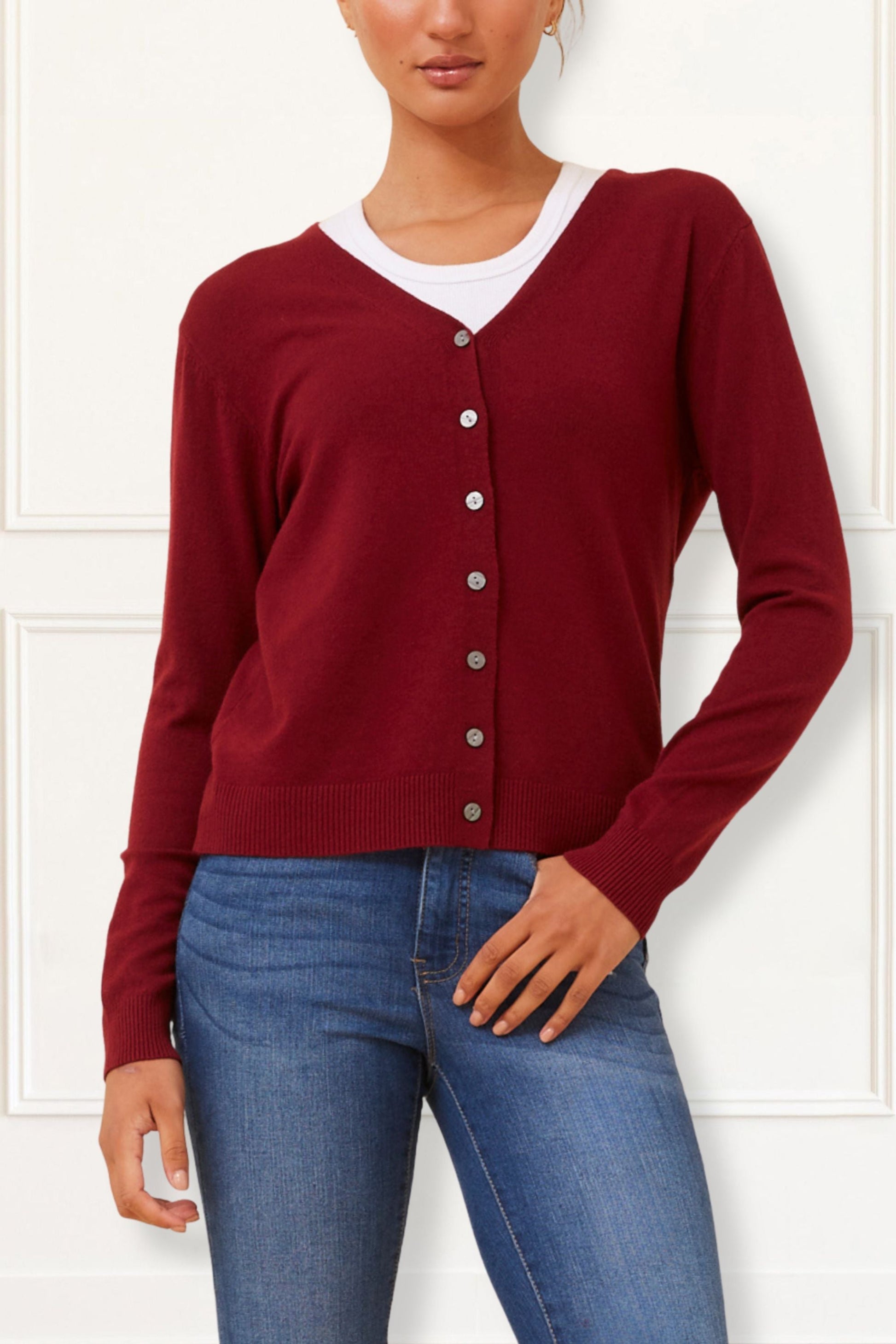 Collette Lightweight Solid Cardigan Button Front Long Sleeves-6