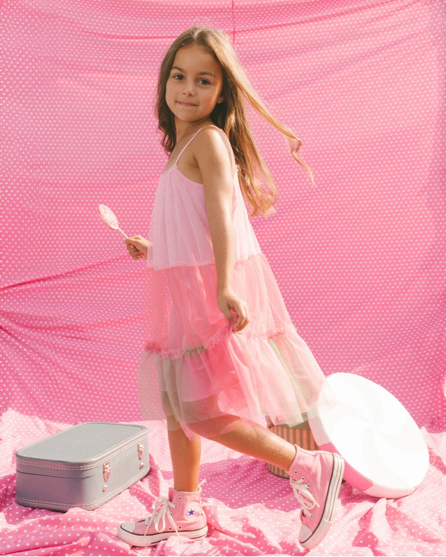 Sleeveless Color Block Tulle Dress Pink And Green-2