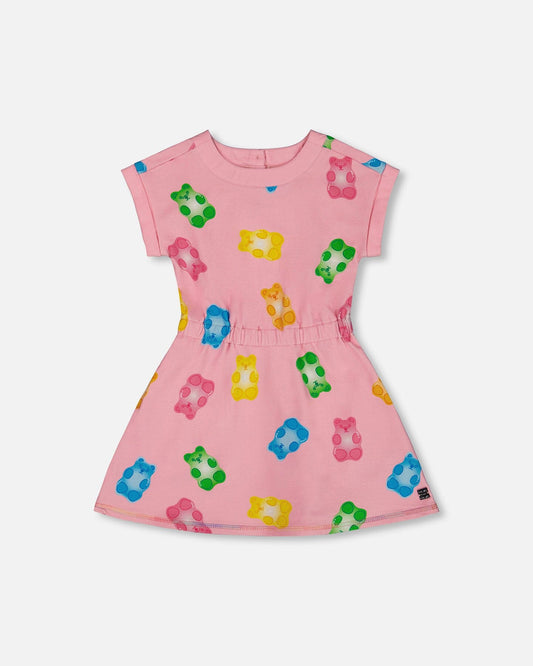 Printed French Terry Dress Pink Multicolored Gummies-0