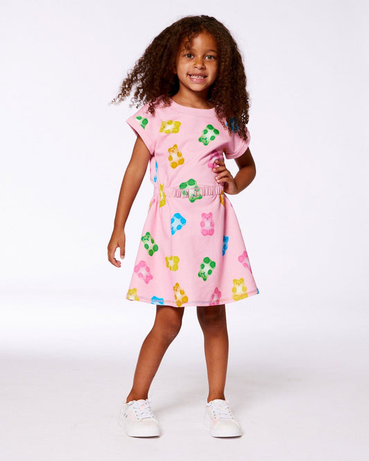 Printed French Terry Dress Pink Multicolored Gummies-1