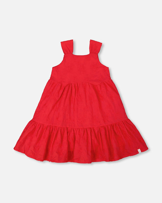 Multi-Tiered Eyelet Dress Red-0