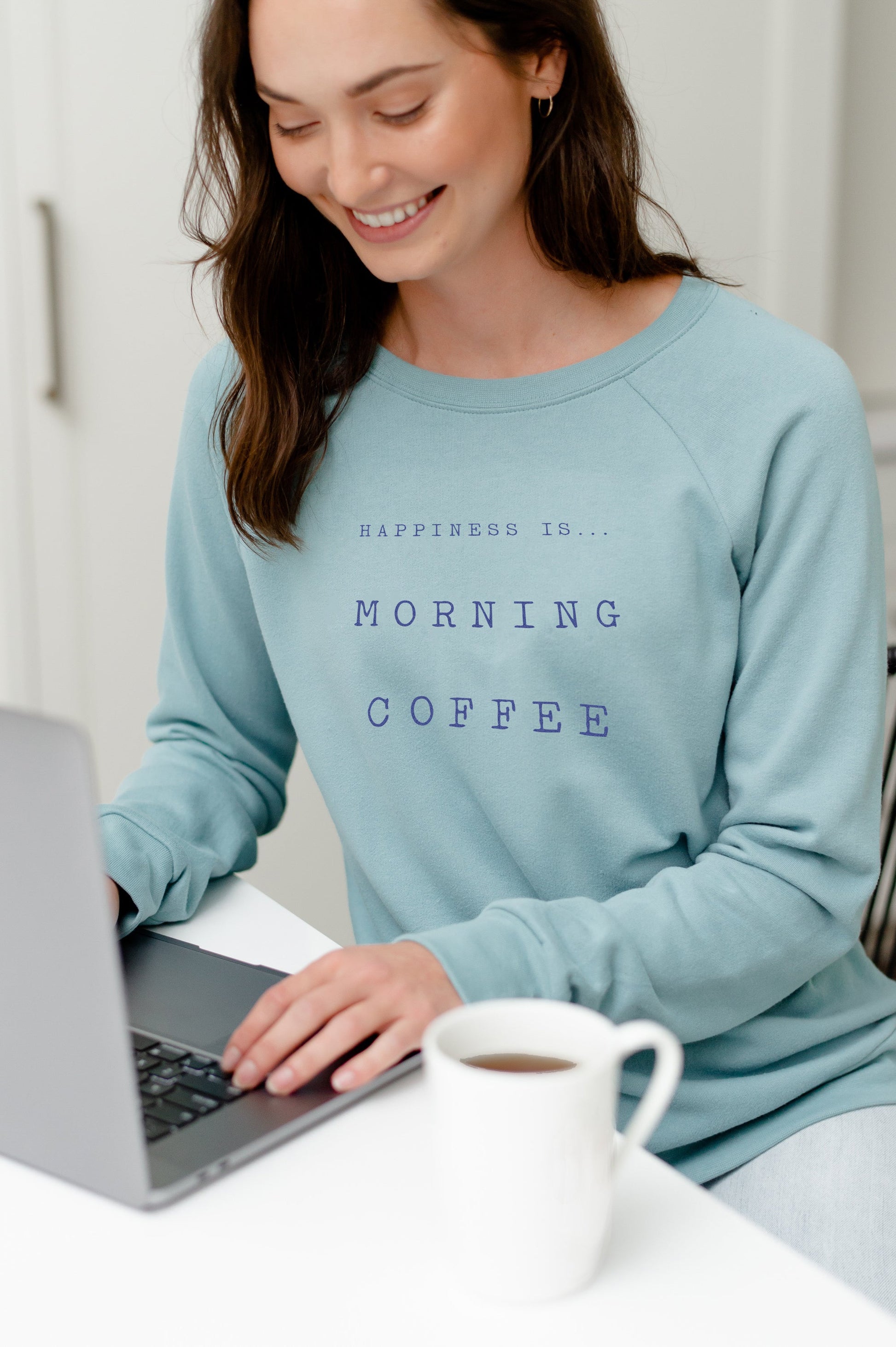 Women's Coffee Crew Sweatshirt, Teal-1