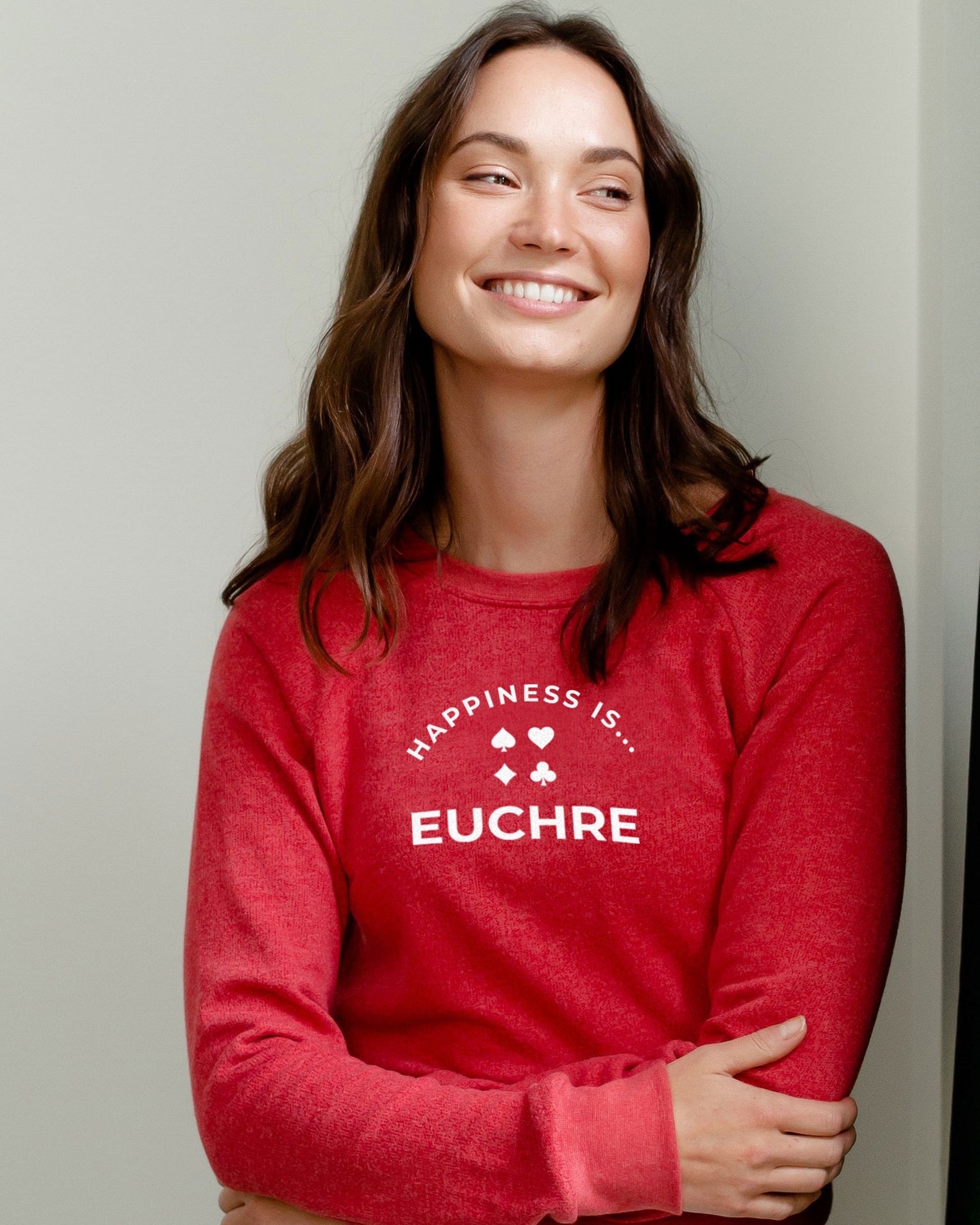 Women's Euchre Crew Sweatshirt, Chili-1
