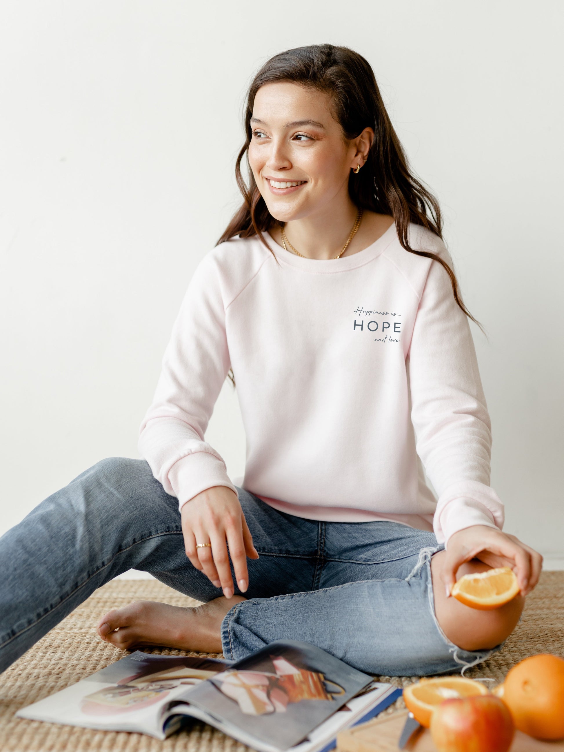 Women's Hope & Love Crew Sweatshirt, Ballet Pink-1