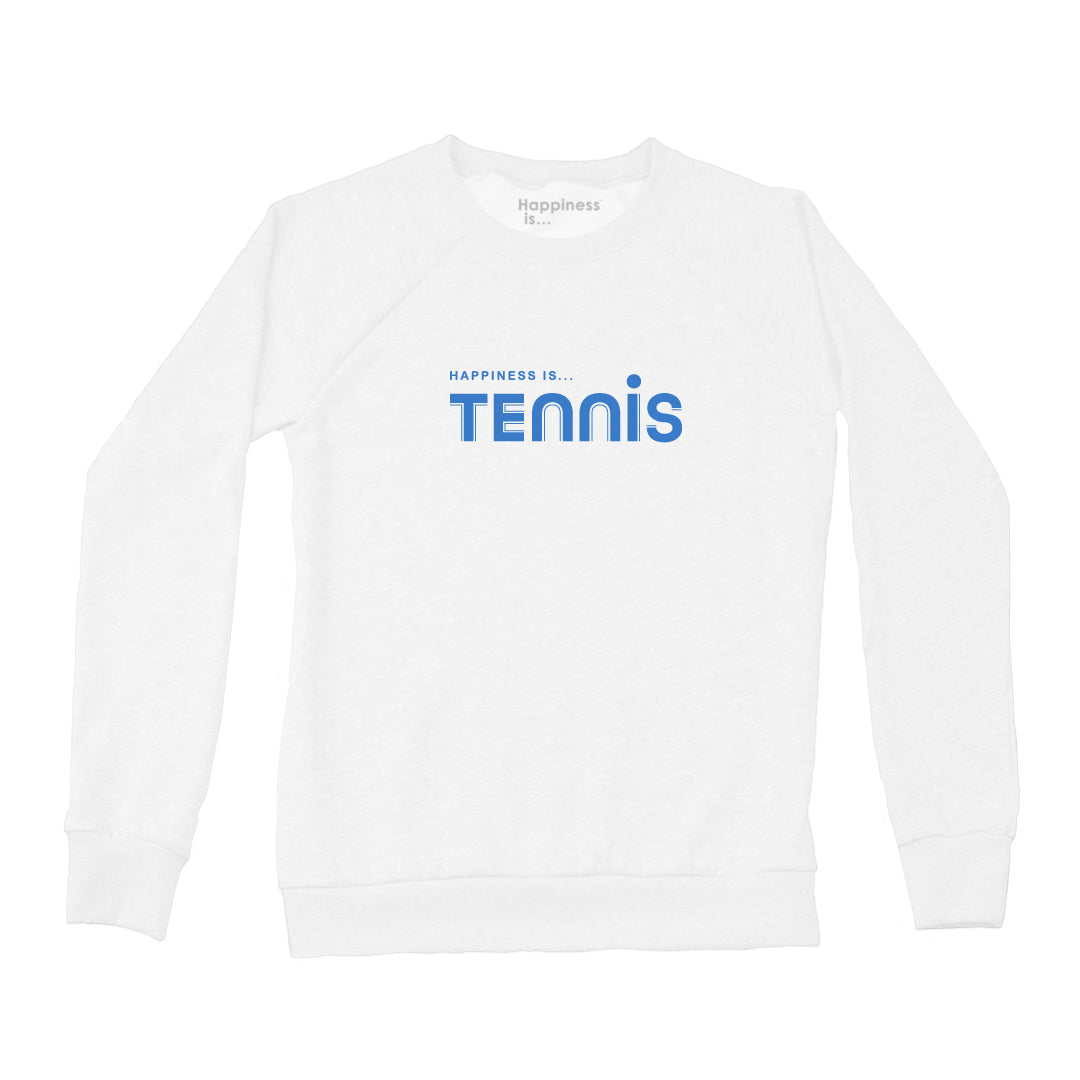 Women's Tennis Crew Sweatshirt, White with Blue-0