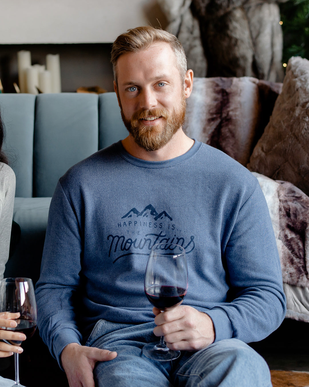 Men's Mountains Crew Sweatshirt, Heather Navy-1