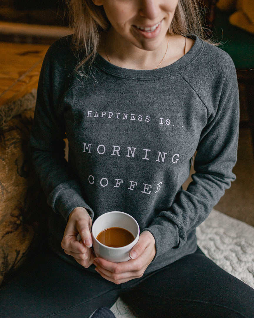 Women's Coffee Crew Sweatshirt, Charcoal-2