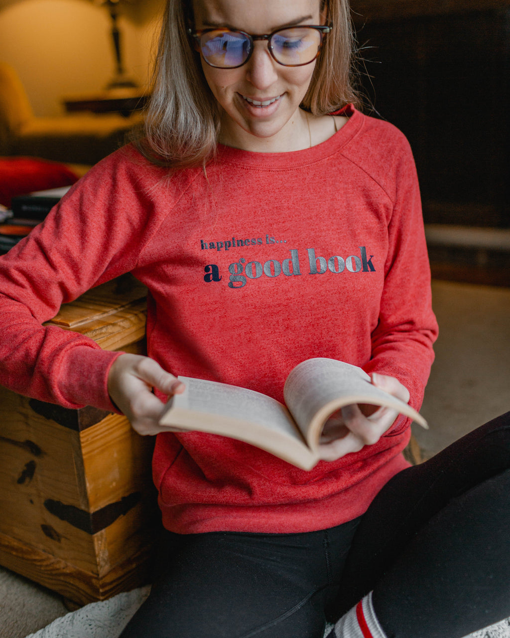 Women's Good Book Crew Sweatshirt, Chili-1