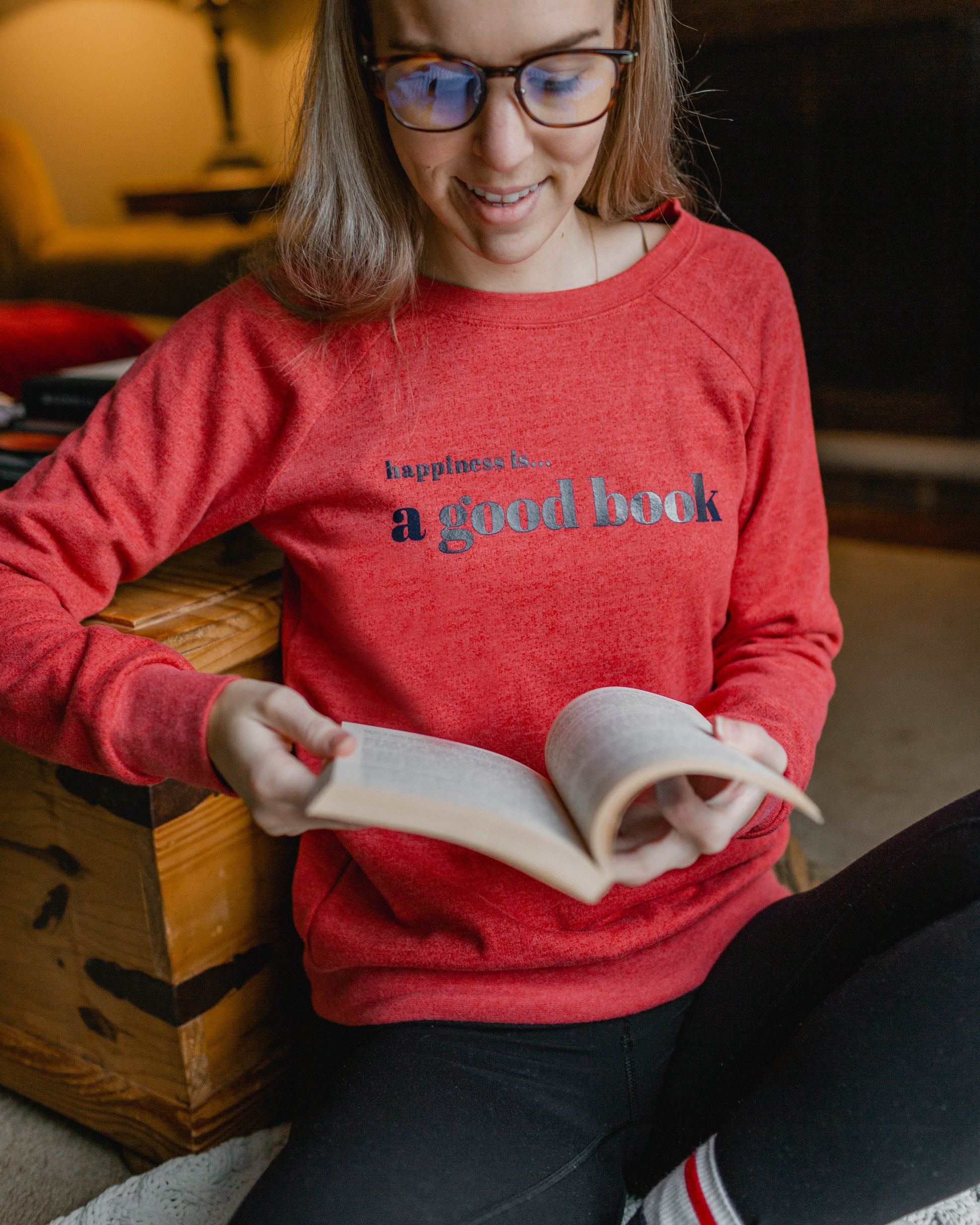 Women's Good Book Crew Sweatshirt, Chili-1