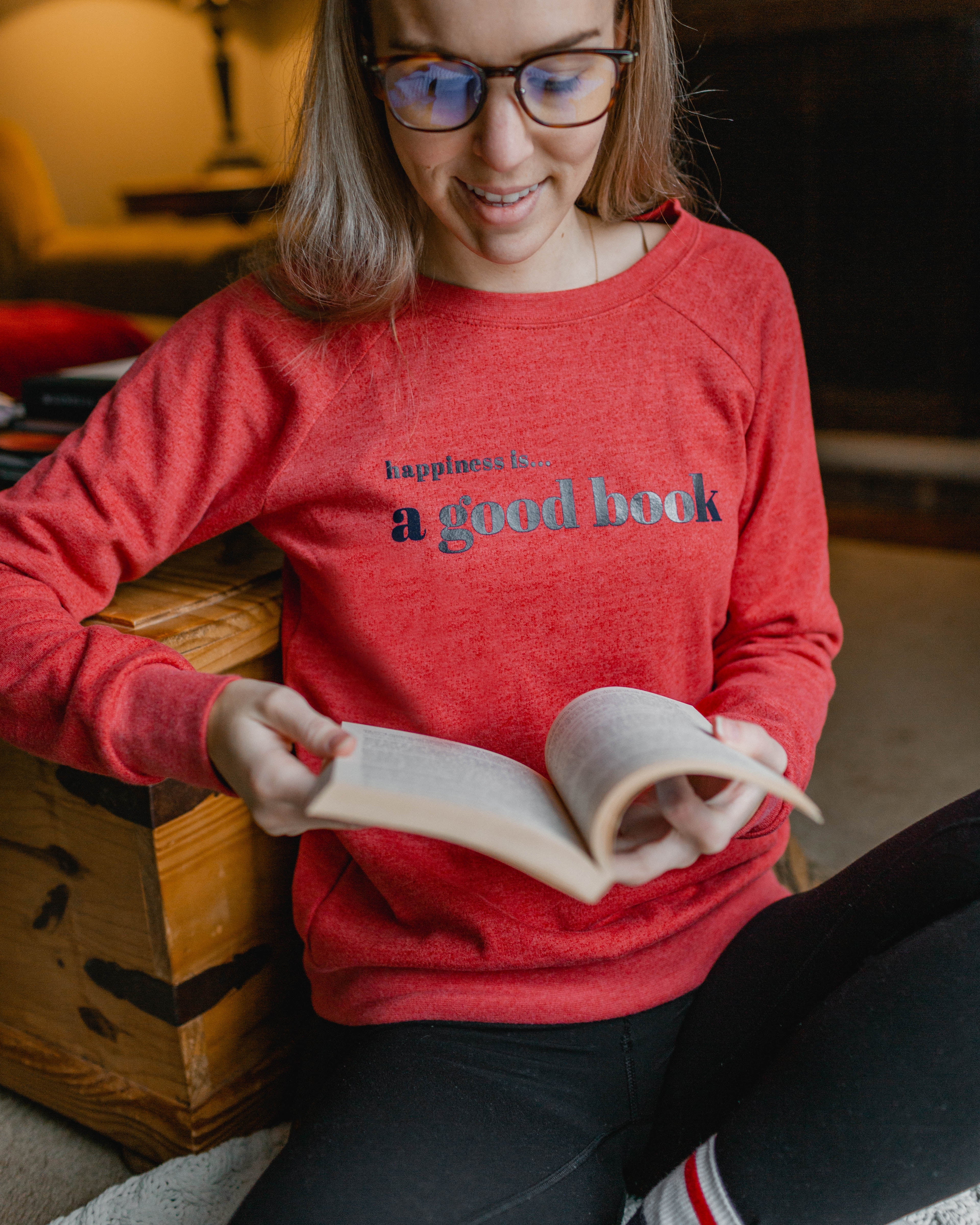 Women's Good Book Crew Sweatshirt, Chili-1
