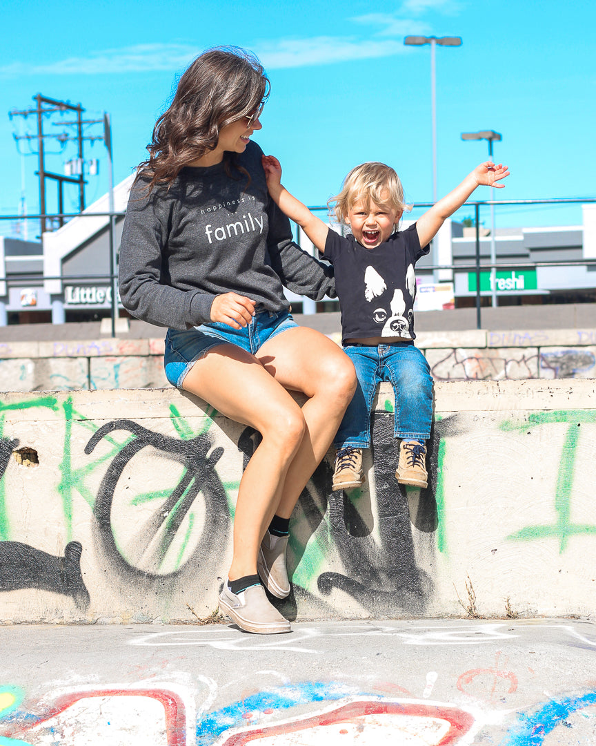 Women's Family Crew Sweatshirt, Charcoal-3