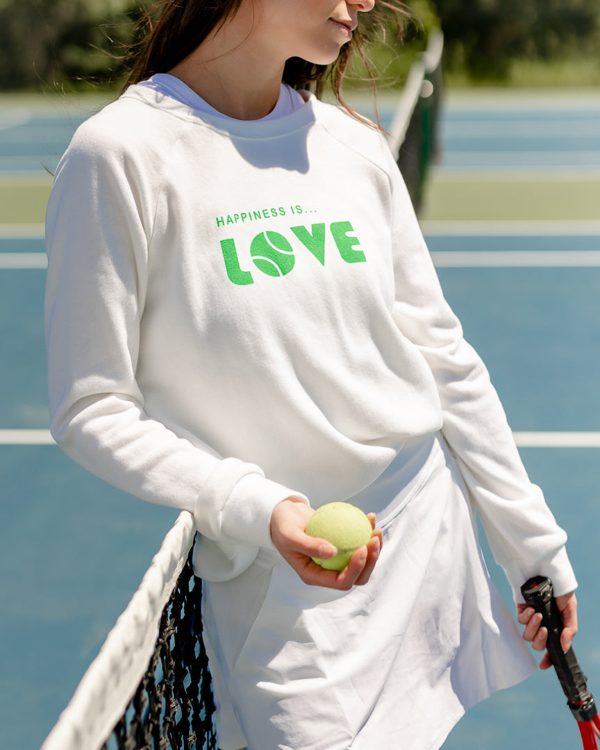 Women's Tennis Love Crew Sweatshirt, White-1