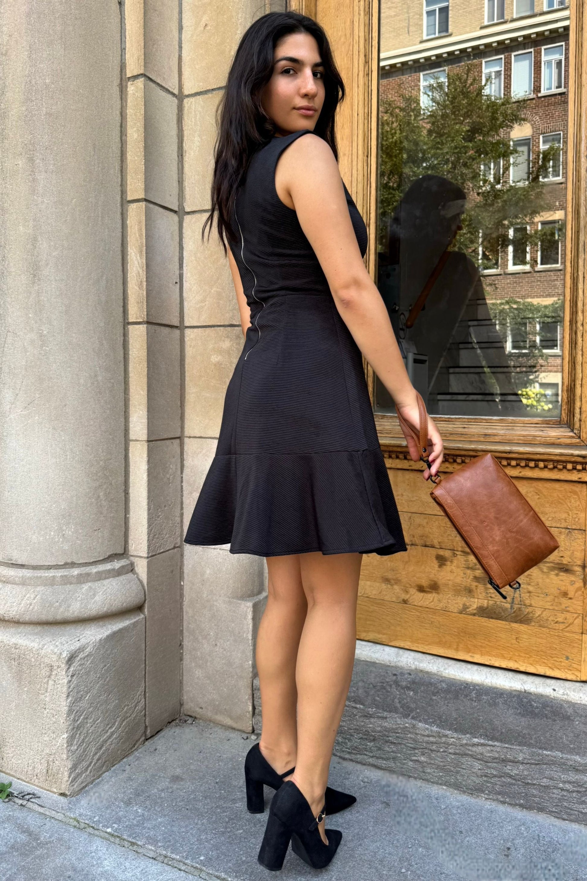Marie Black Sleeveless Knit A-Line Dress Lightweight Comfortable-1