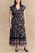 Michelle Floral Maxi Dess V-Neck Cap Sleeves
