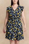 Natasha Lemon Print Short Dress Pockets