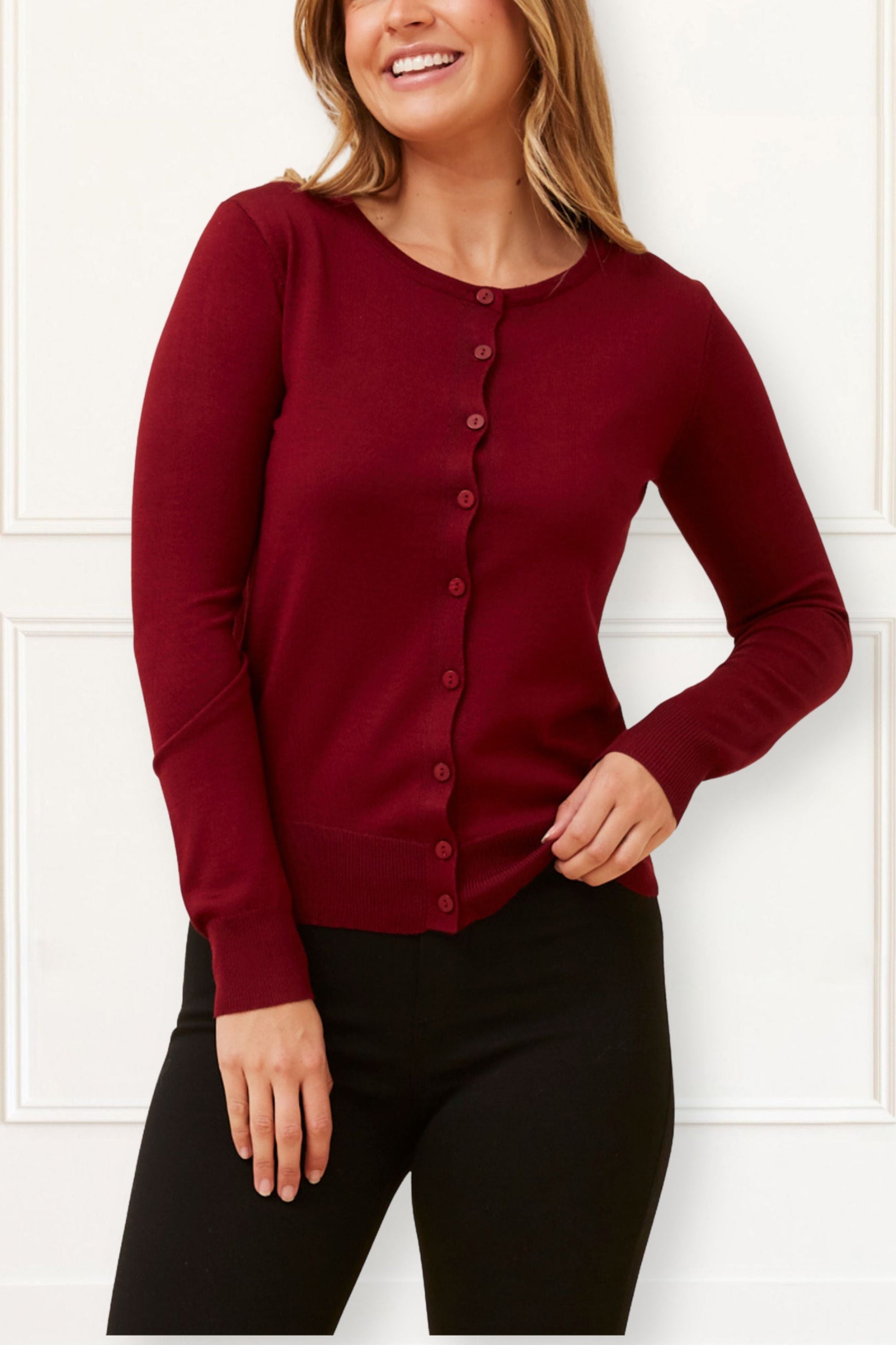 Noelle Women's Lightweight Button-Front Cardigan Round Neckline-3