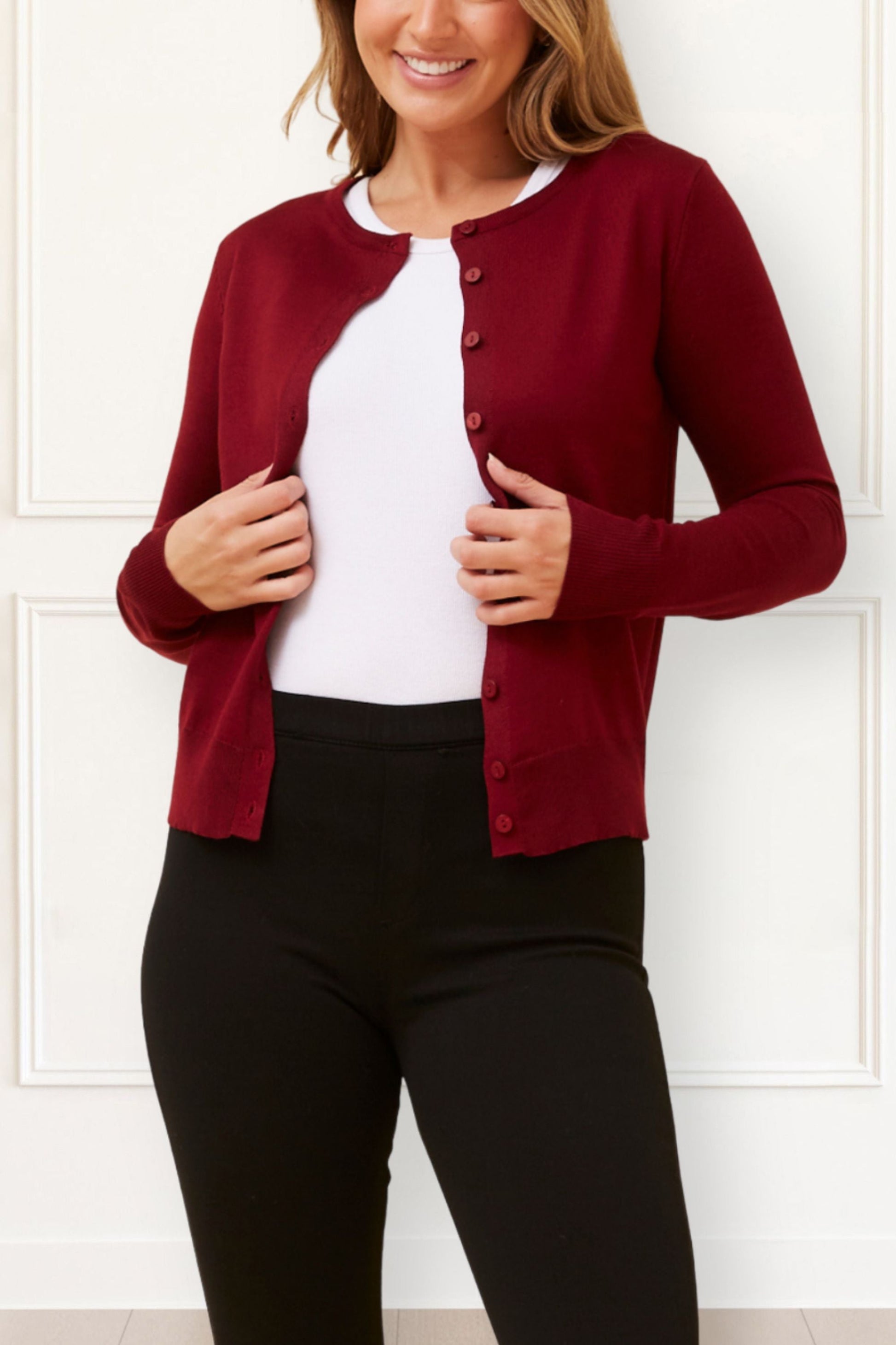 Noelle Women's Lightweight Button-Front Cardigan Round Neckline-2