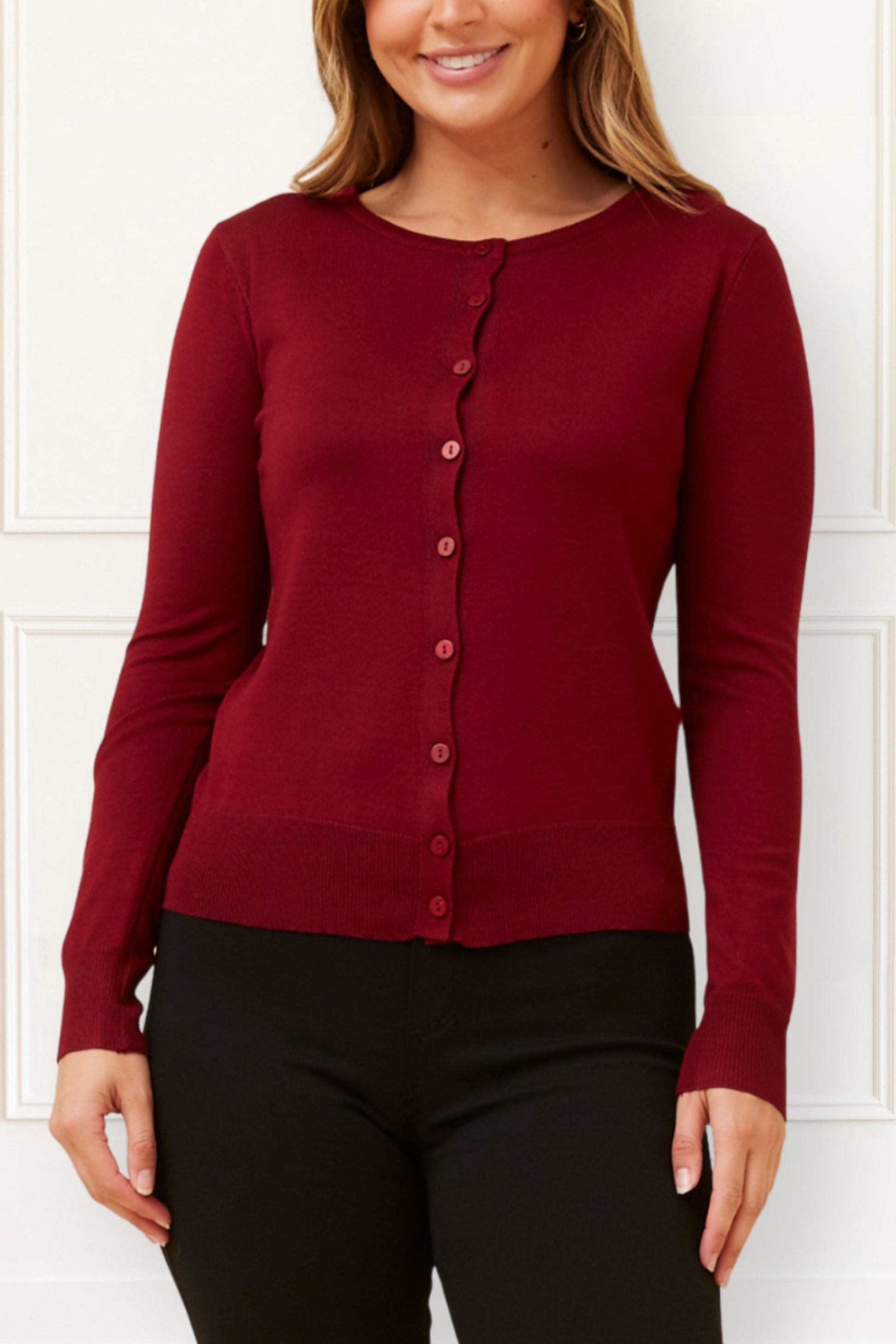 Noelle Women's Lightweight Button-Front Cardigan Round Neckline-0