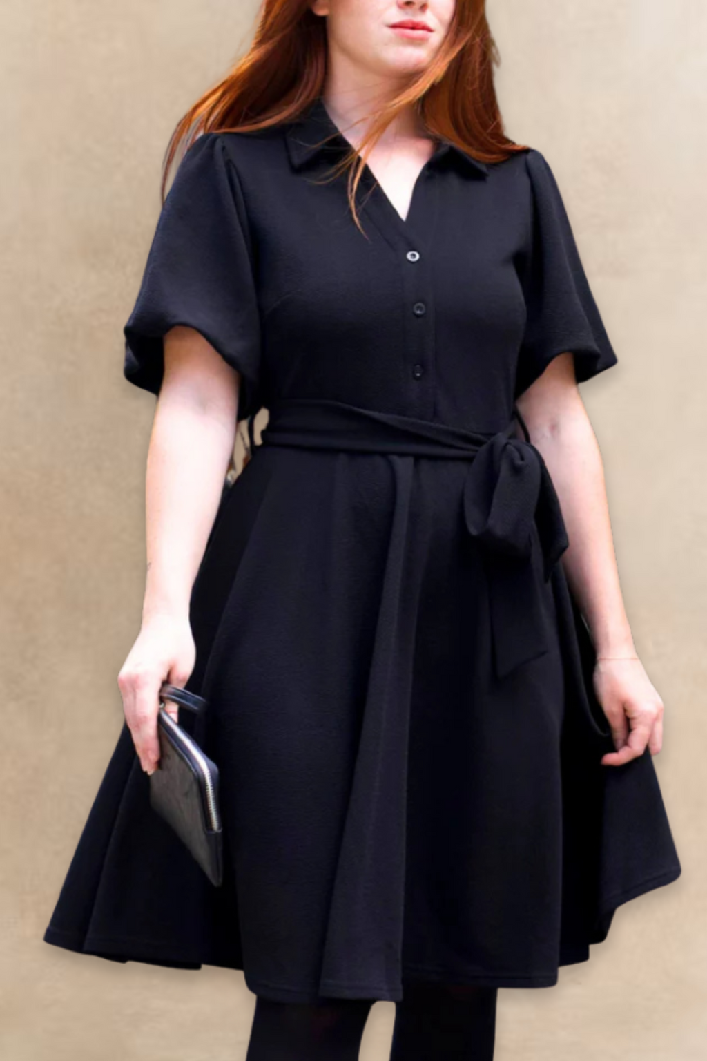 Coralie Women's Fit-and-Flare Shirt Dress Tie Waist Bell Sleeves