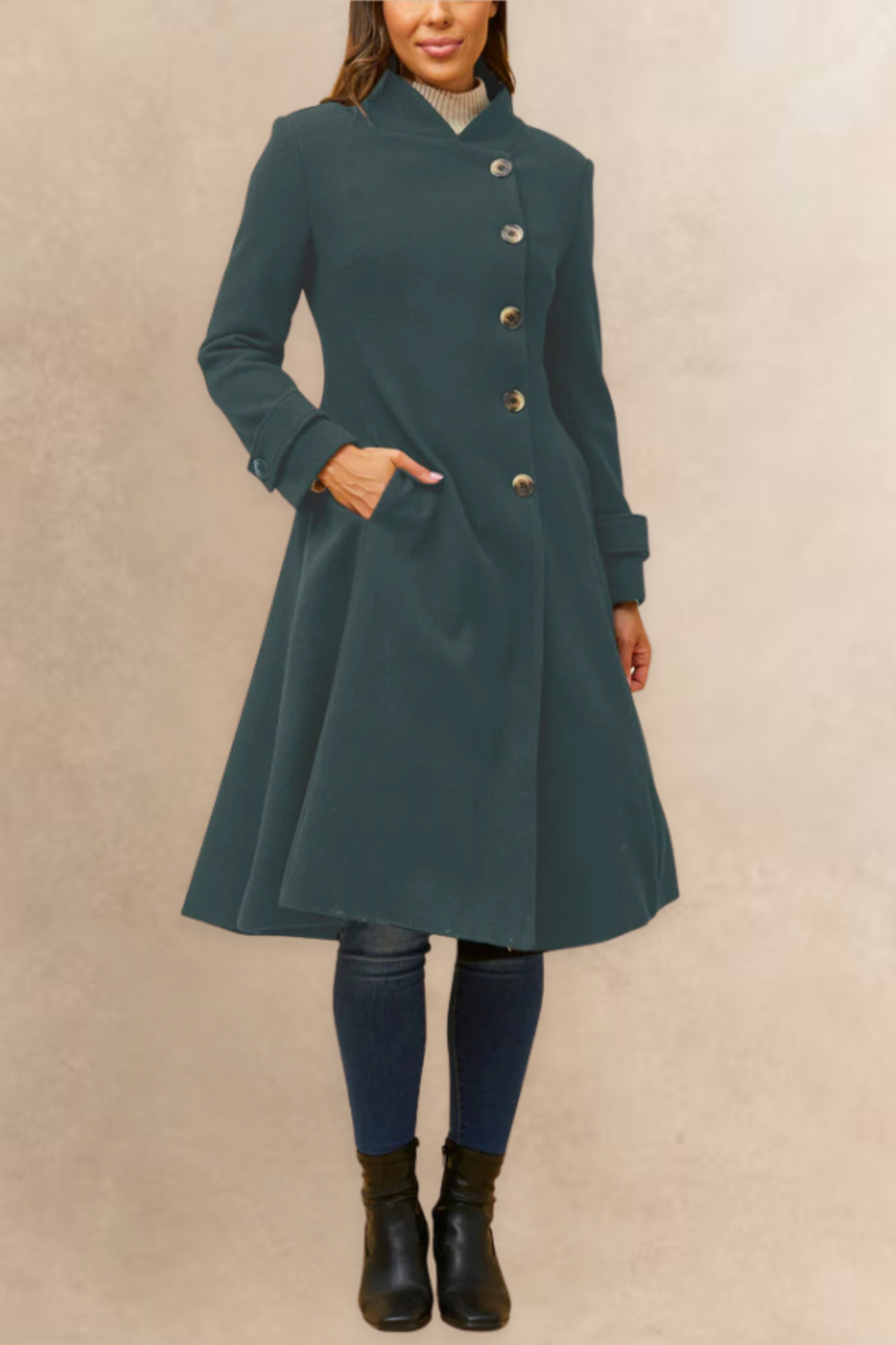 Harper Retro Flared Coat Side Buttons Elegant