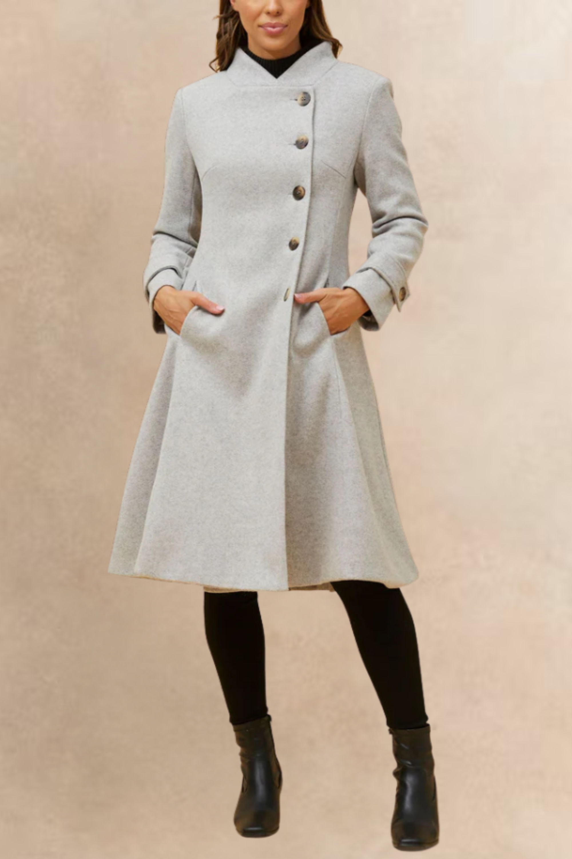 Harper Retro Flared Coat Side Buttons Elegant