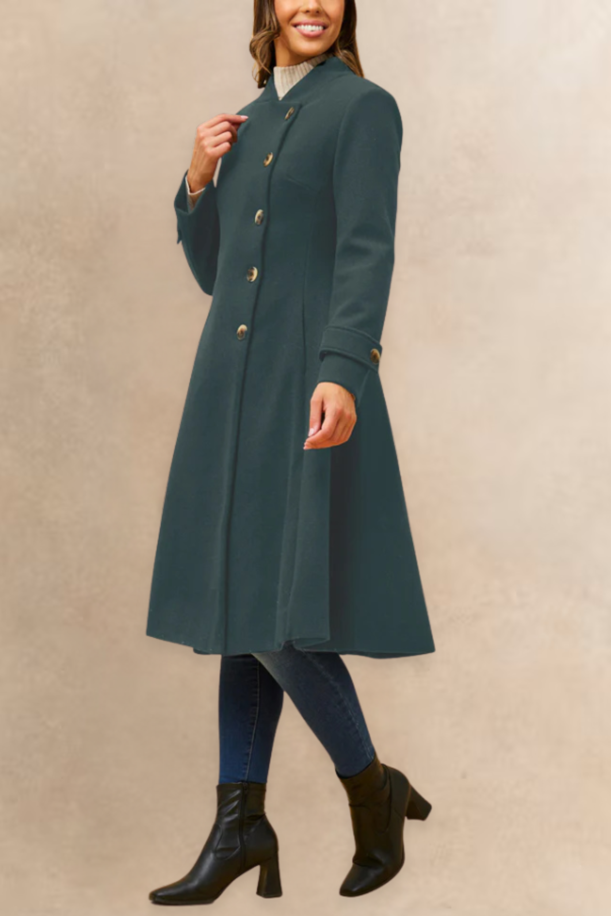 Harper Retro Flared Coat Side Buttons Elegant