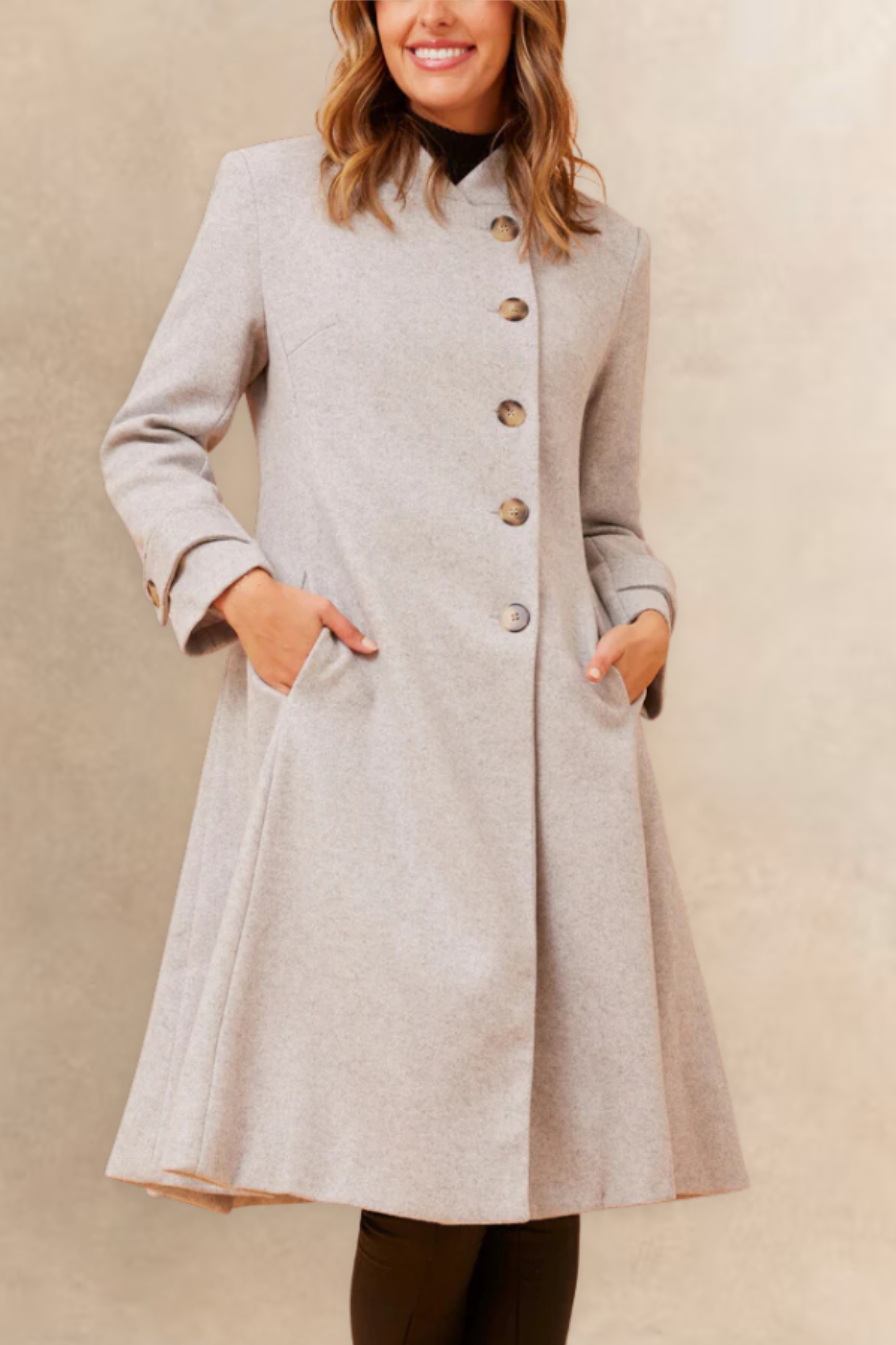 Harper Retro Flared Coat Side Buttons Elegant