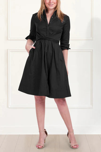 Tessa Elegant Shirt Dress 3/4 Sleeve Buttons