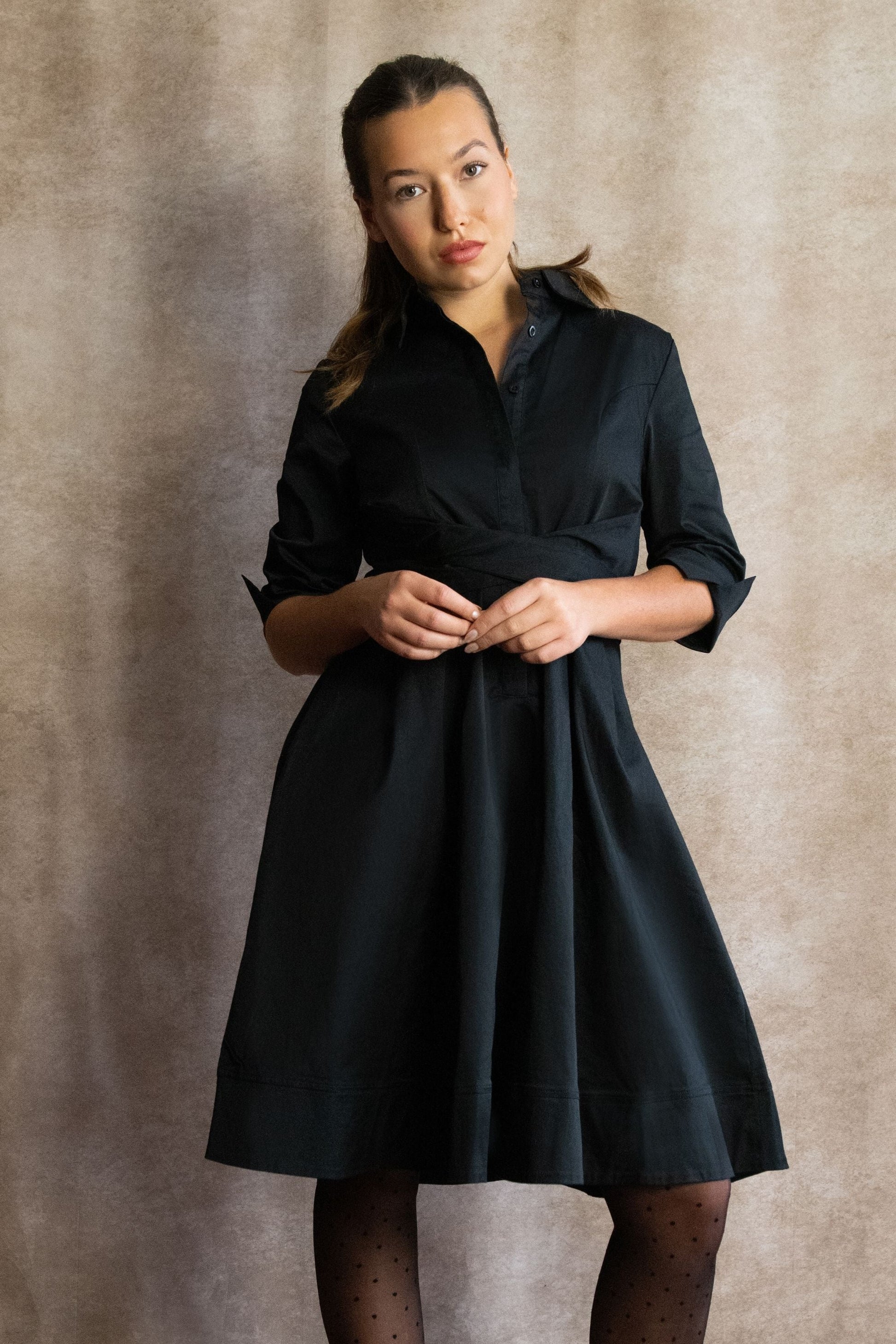 Tessa Elegant Shirt Dress 3/4 Sleeve Buttons-2