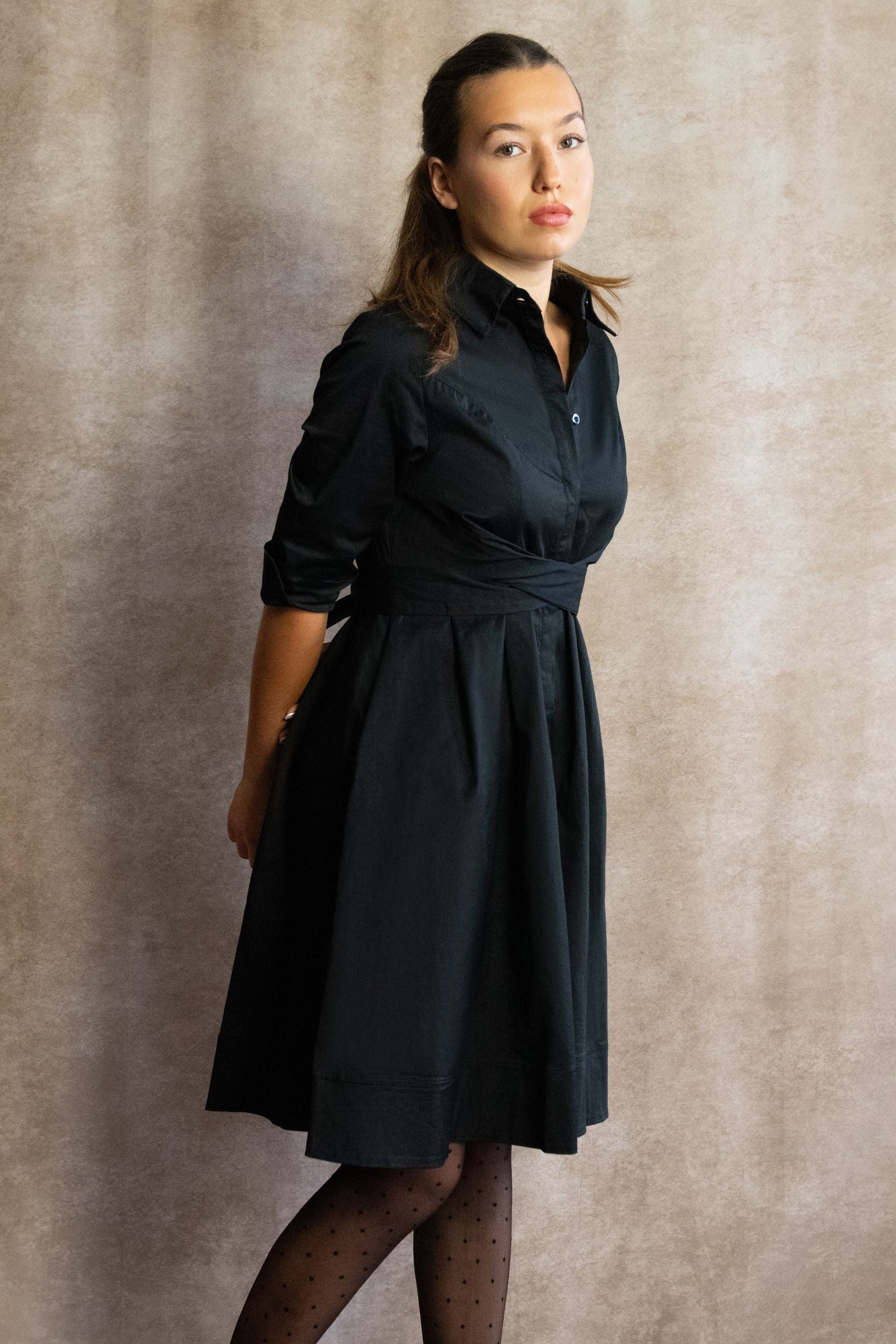 Tessa Elegant Shirt Dress 3/4 Sleeve Buttons-4