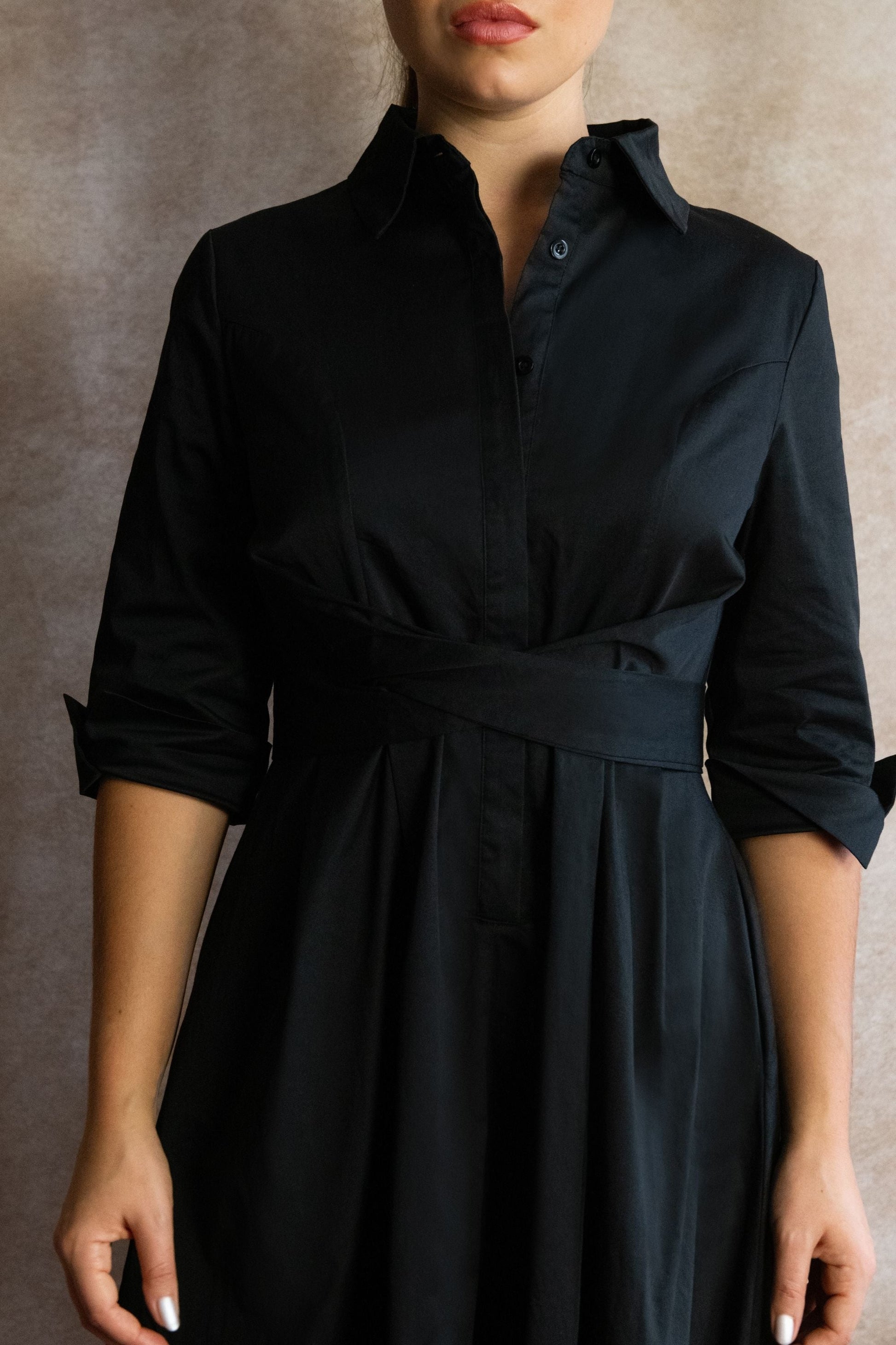 Tessa Elegant Shirt Dress 3/4 Sleeve Buttons-3