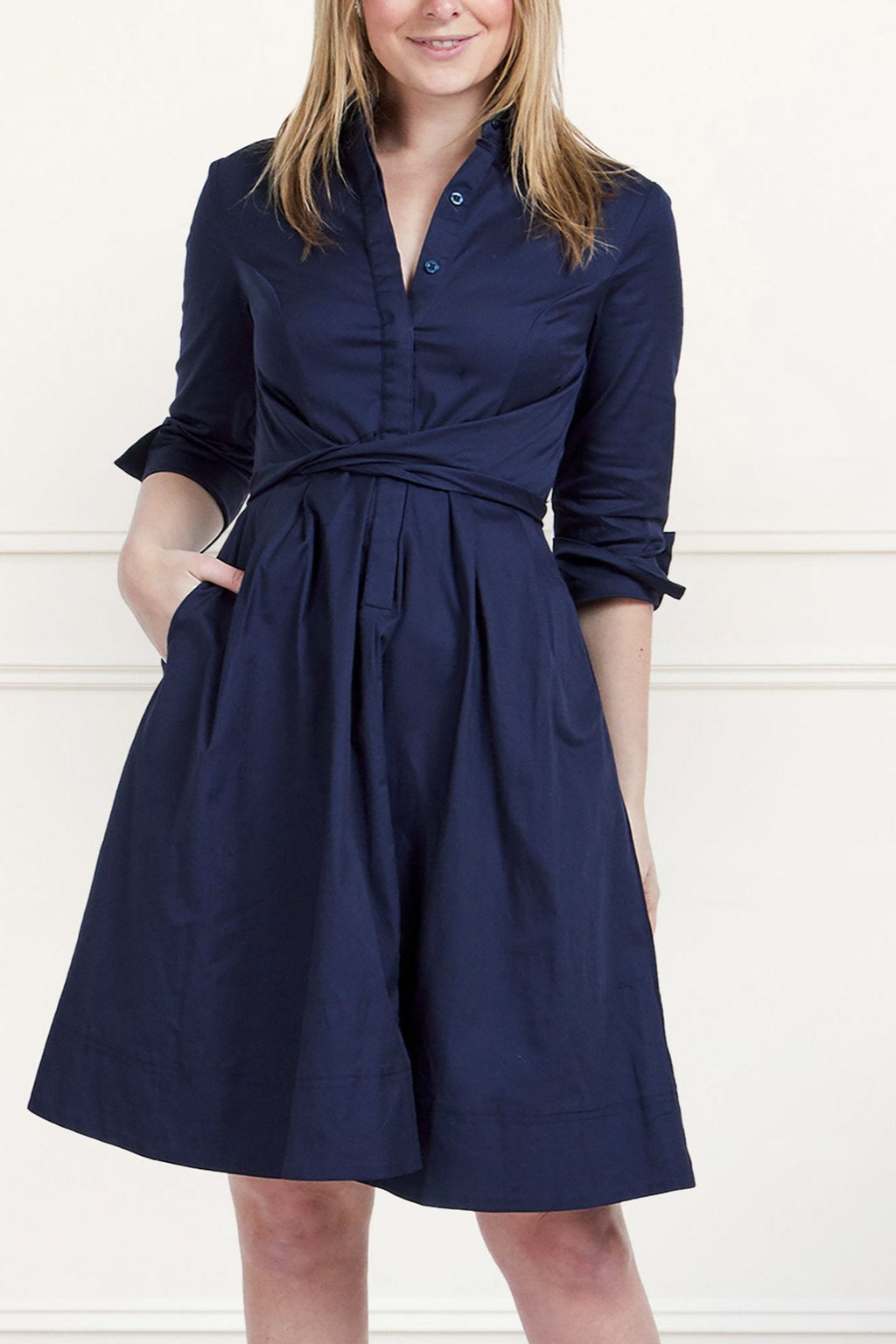Tessa Elegant Shirt Dress 3/4 Sleeve Buttons-5