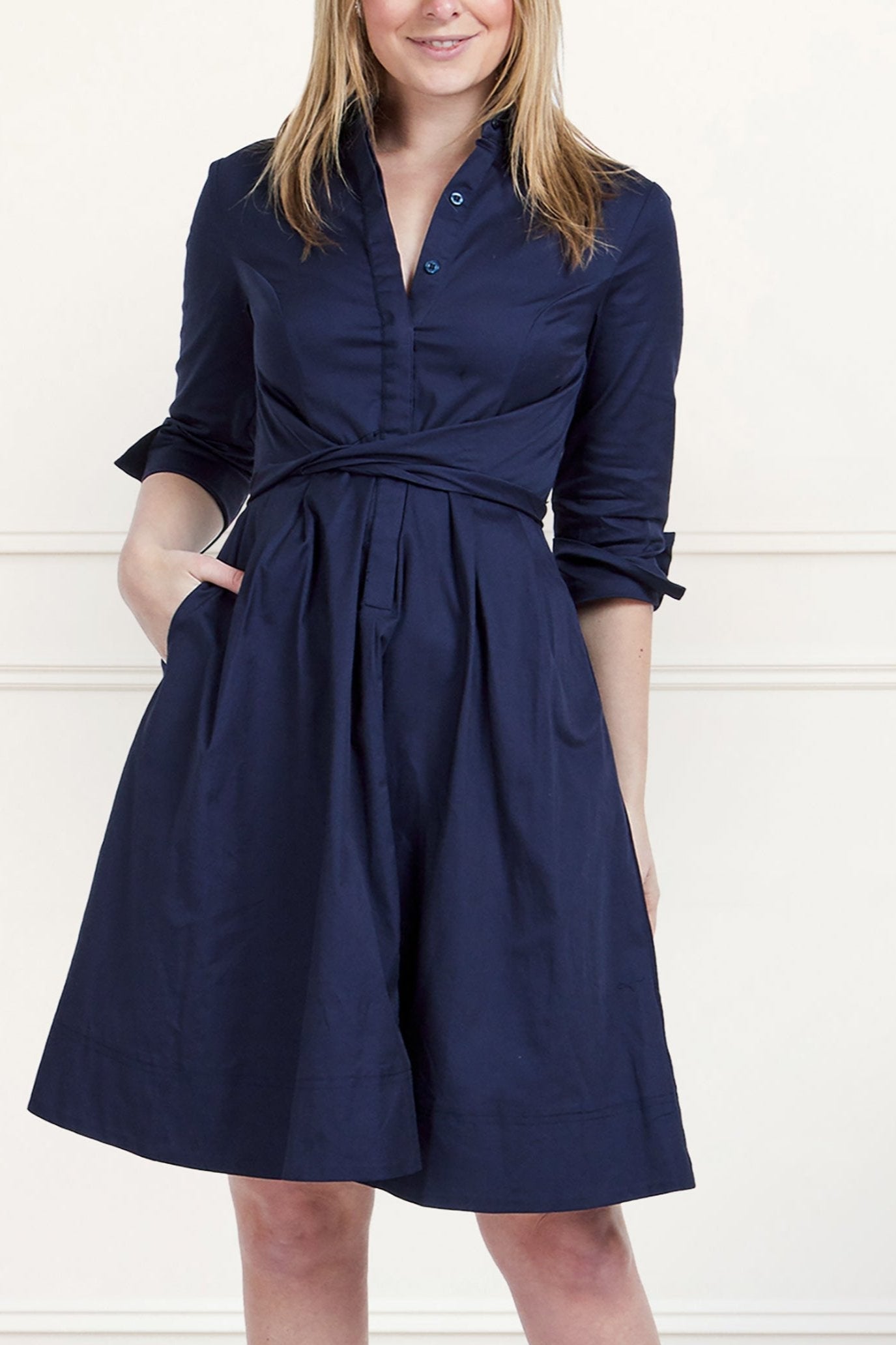 Tessa Elegant Shirt Dress 3/4 Sleeve Buttons-5