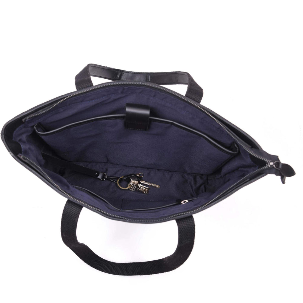 Classic Black Leather Tote Bag