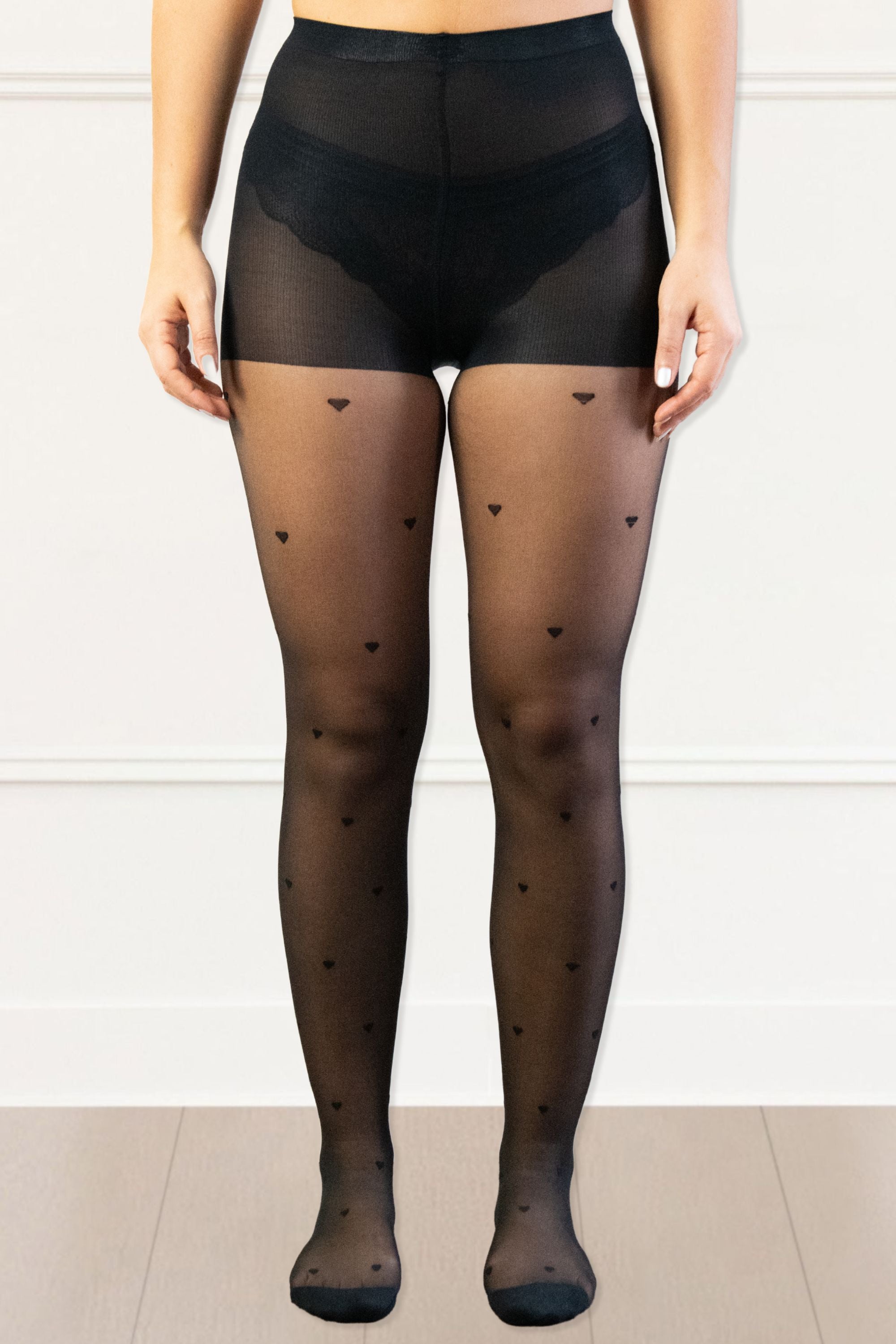 Tights Women's Sheer Black Tights – Heart Print Pantyhose, High Waist, Elegant & Sexy