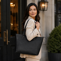 Classic Black Leather Tote Bag