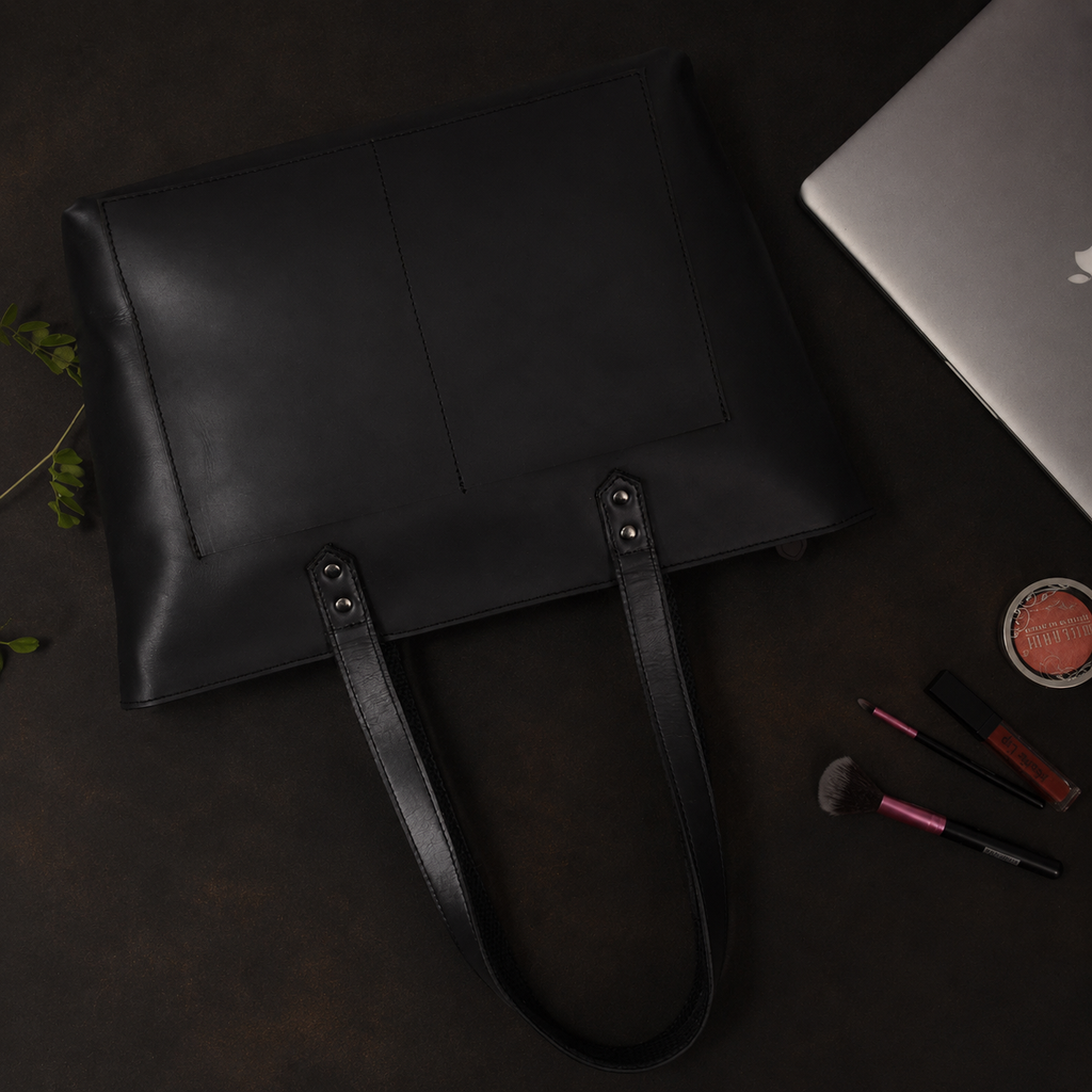 Classic Black Leather Tote Bag
