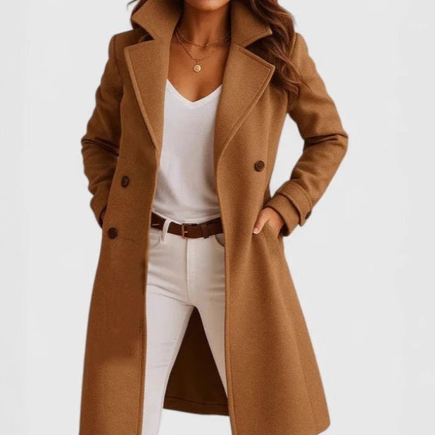 Single-breasted Mid-length Coat With Pockets Fashion Elegant Lapel Jacket Casual Long-sleeved Top Outwear Women's Clothing