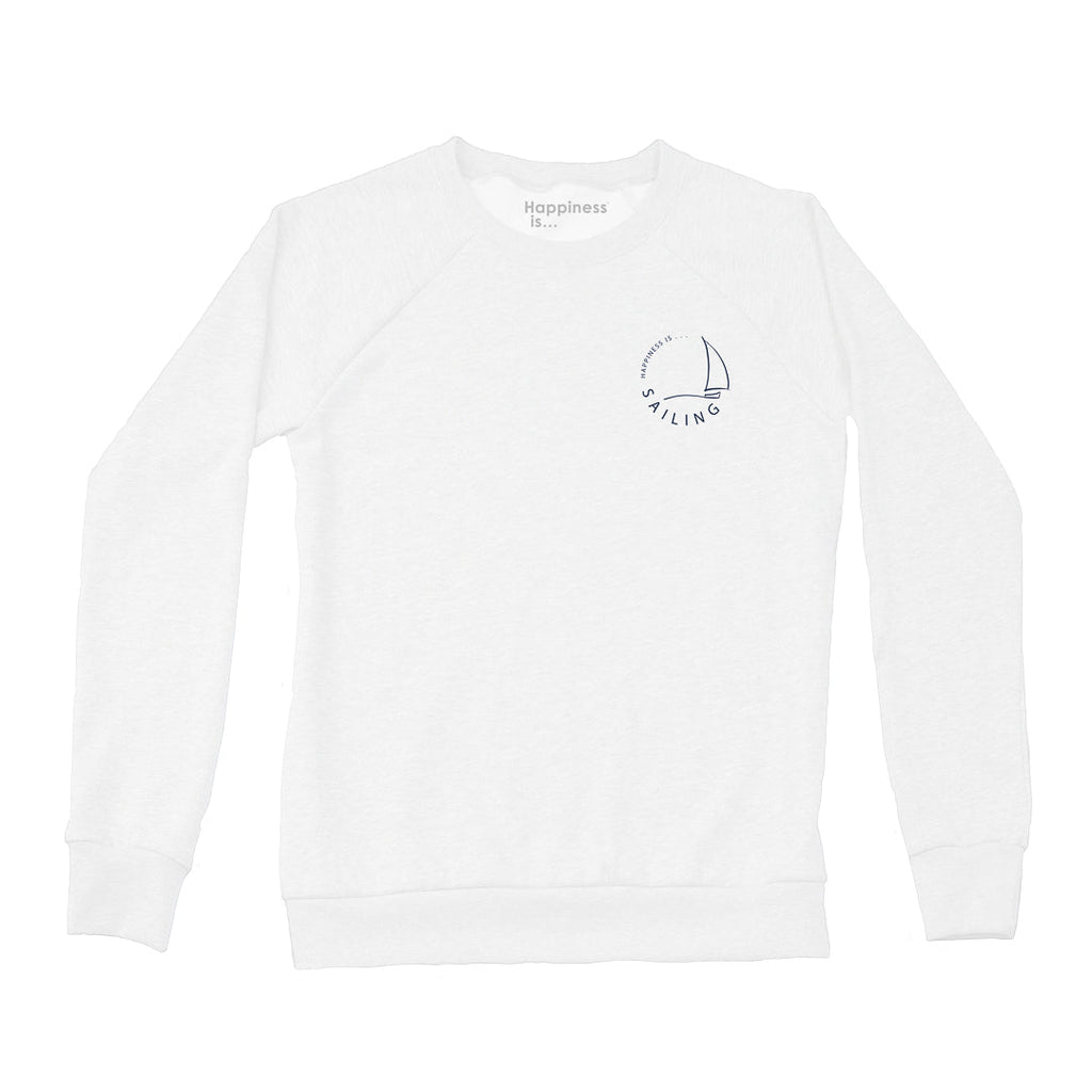 Women's Sailing Crew Sweatshirt Left Chest, White-0