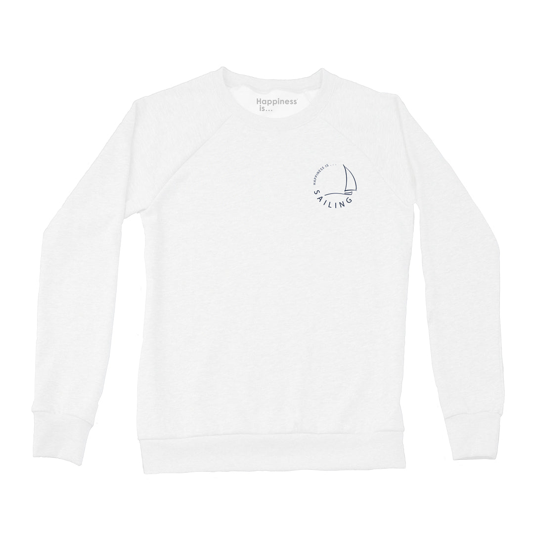 Women's Sailing Crew Sweatshirt Left Chest, White-0